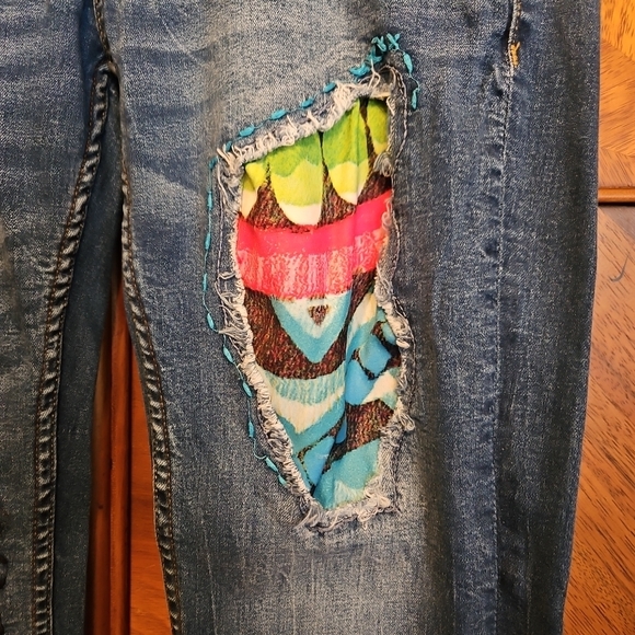 Desigual Women's Boyfriend Jeans in Blue with Multicolor Patchwork - Picture 2 of 11